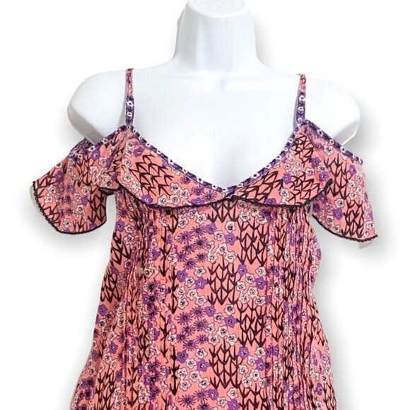 Poupette St Barth dress, Pink Cold Shoulder Criss Cross Back A line Mini dress - Picture 5 of 14